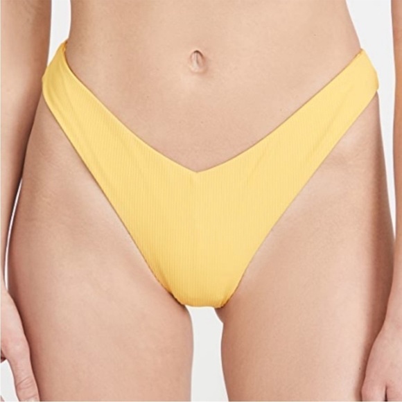 NWT Onia Chiara Ribbed High Cut Bikini Bottoms in Sun Yellow - Picture 4 of 7